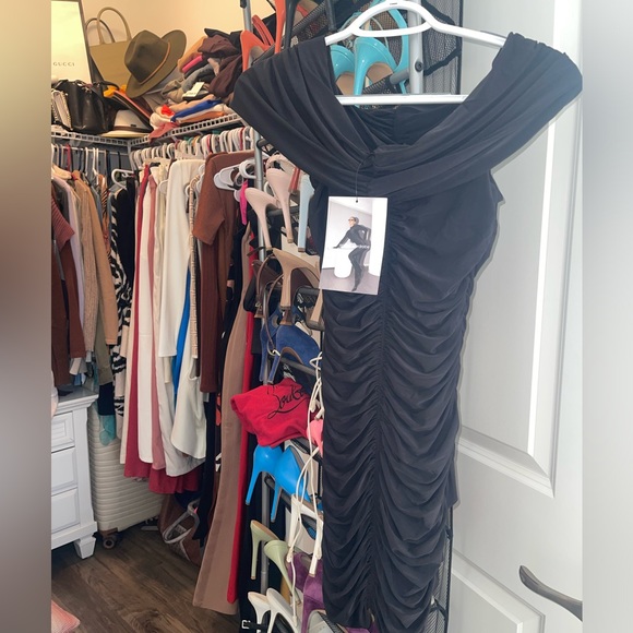 Naked Wardrobe Go Off-Shoulder Ruched Dress in Black - Picture 5 of 5